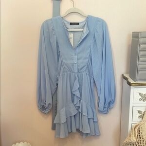 SHEIN Light Blue Ruffle Mini Dress